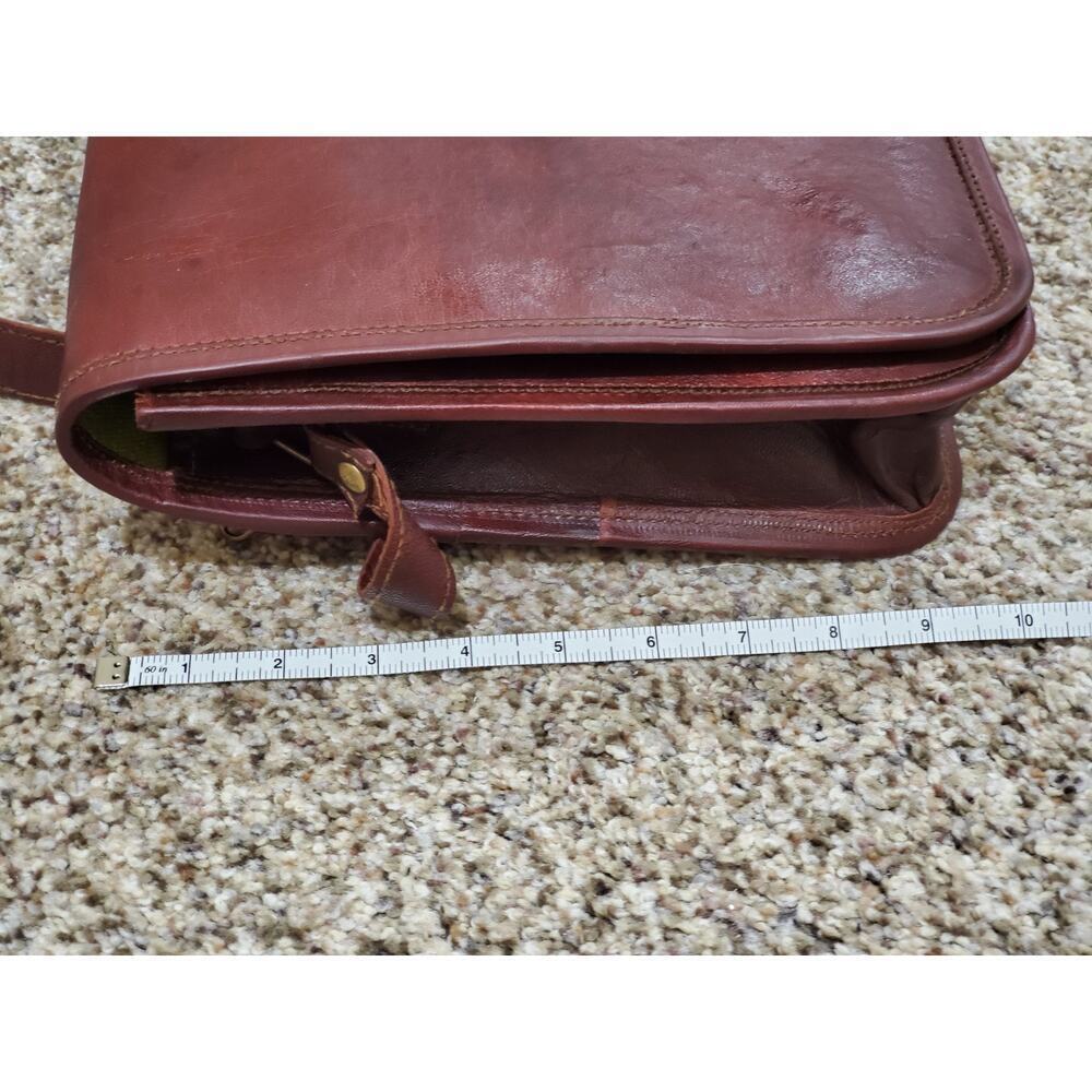 Vintage Brown Genuine Leather Crossbody Messenger Bag Canvas Lining - Picture 4 of 11